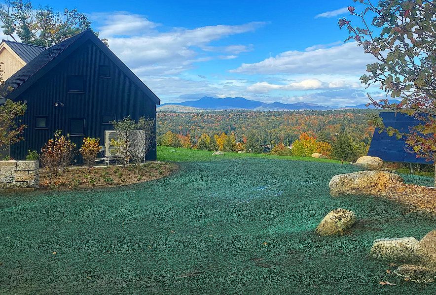 Hydroseeding application on new lawn in Maine