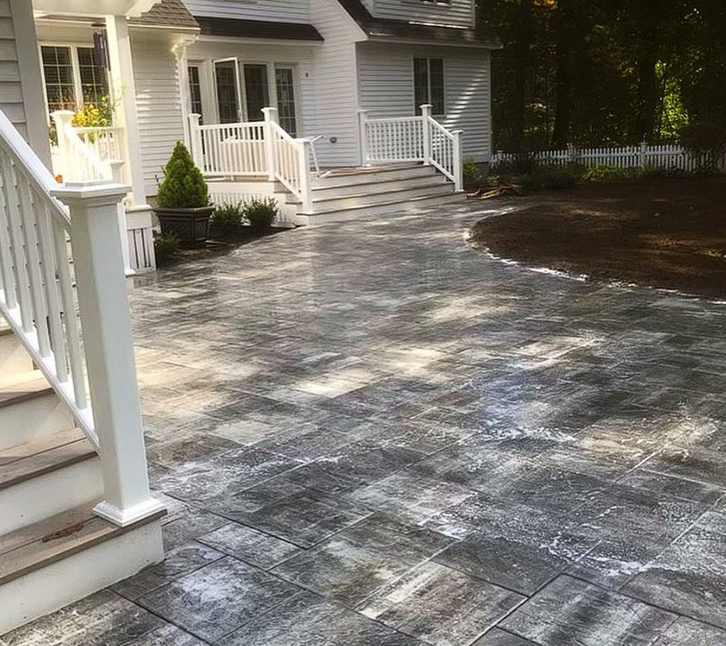 Stone patio hardscaping project in Southern Maine